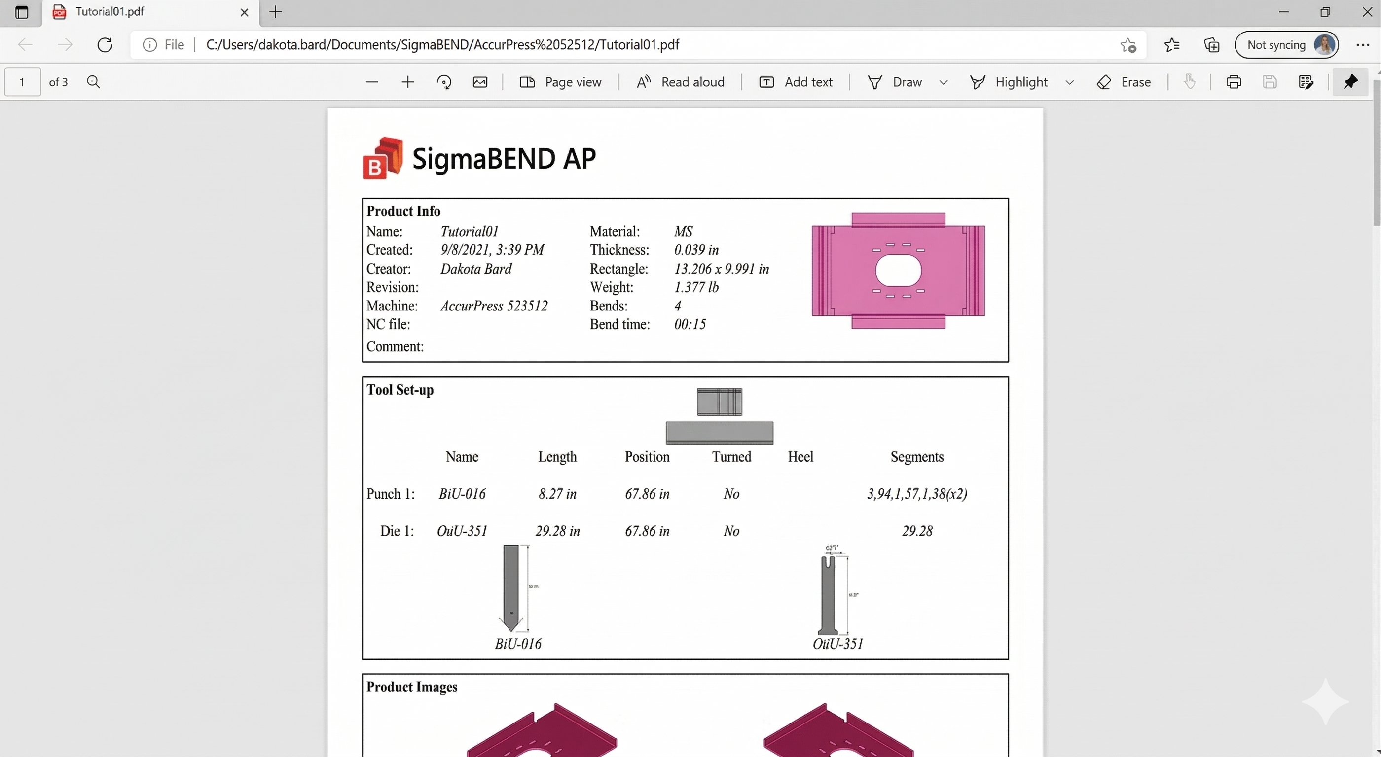 SigmaBEND İş Talimatı Raporu
